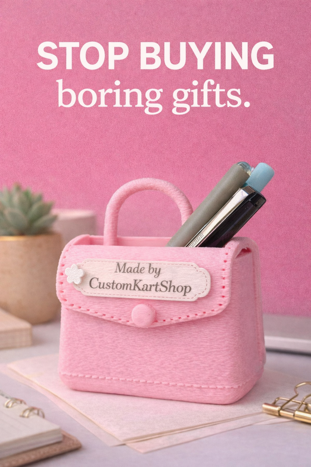 Personalized Felt Handbag Pen Holder