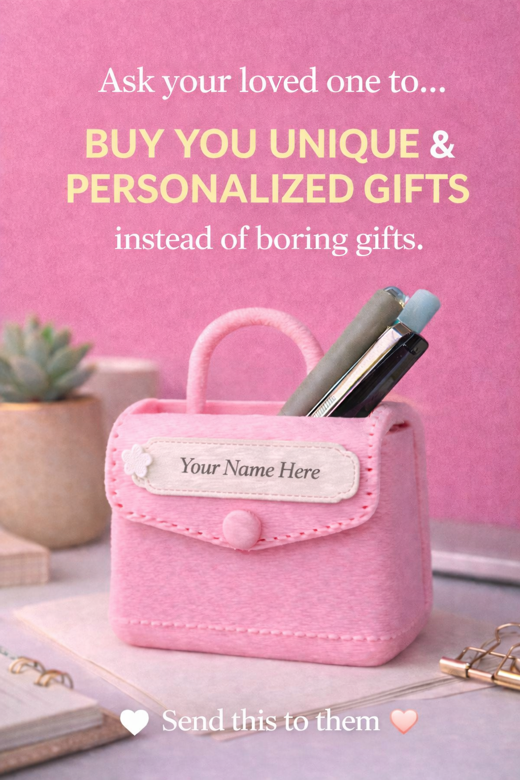 Personalized Felt Handbag Pen Holder